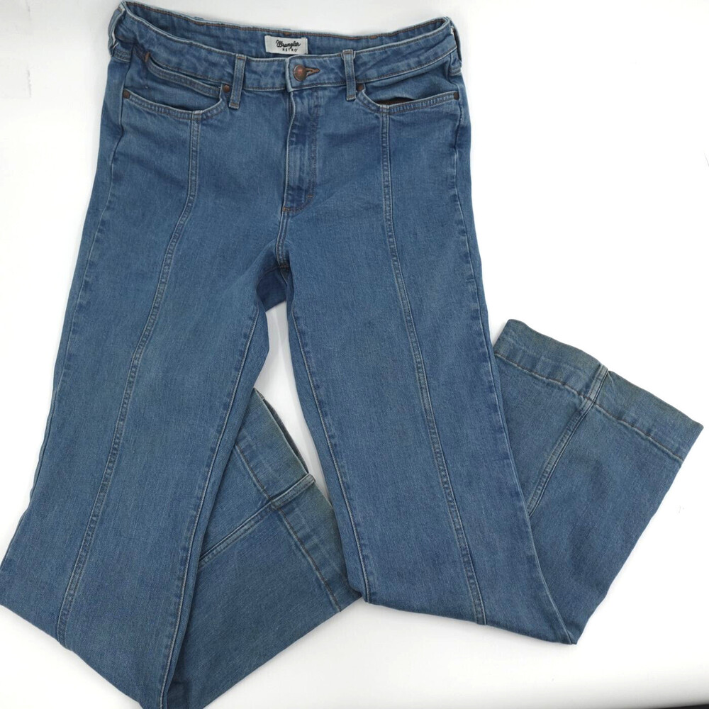 Wrangler Retro Jeans Womens 33 Blue High Rise Trouser Flare Stretch Cotton Denim